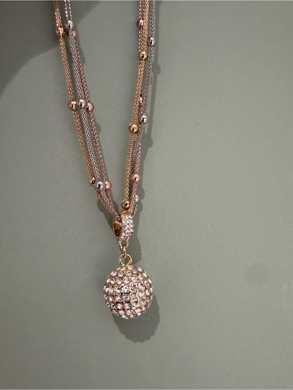 Pandora Tri-Color Layered Necklace with Pave Ball Pendant - Picture 2 of 16